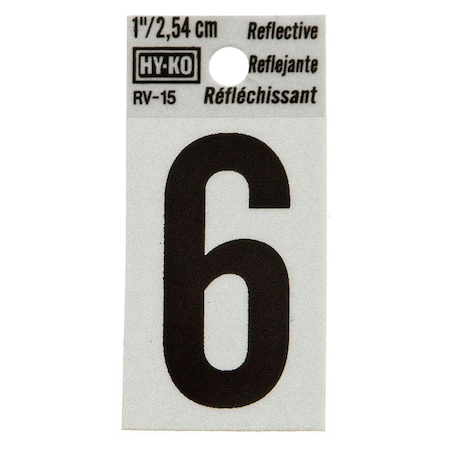 Hy-Ko 1.25In Reflective Number 6, 10PK B00369